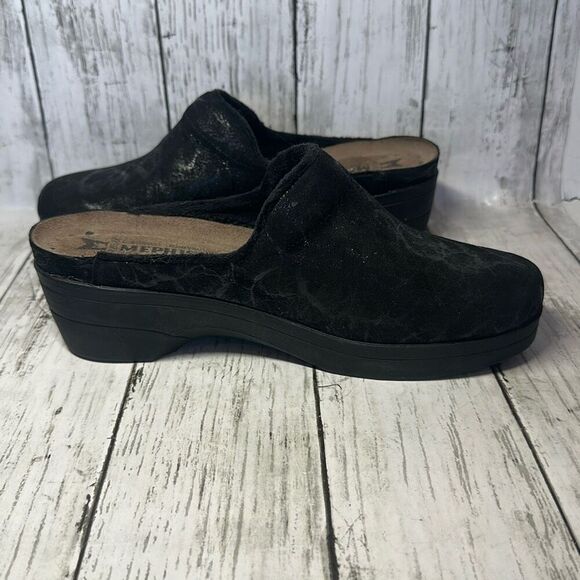 Mephisto Metallic Black Satty Nubuck Clog Mules size 38 Slip on 7.5 US - Picture 4 of 10